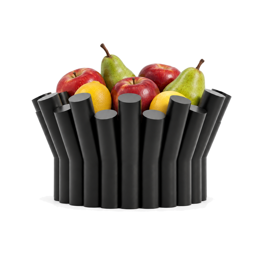 Fiastra Rivolo Fruit Bowl – black front view with fruit fiastra rivolo fruit bowl