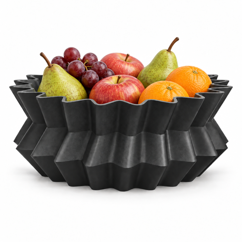 Amandera Fruit Bowl – black front with fruit amandera fruit bowl