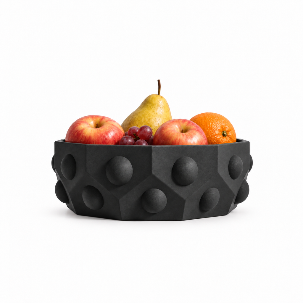 Numana Fruit Bowl – Black front with fruit