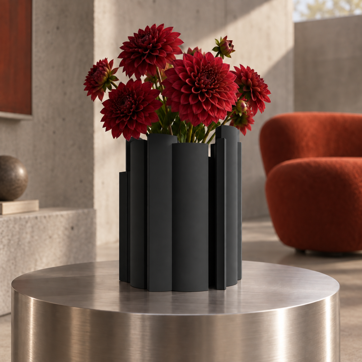 Marova Sculptural Vase – black lifestyle concrete loft marova sculptural vase