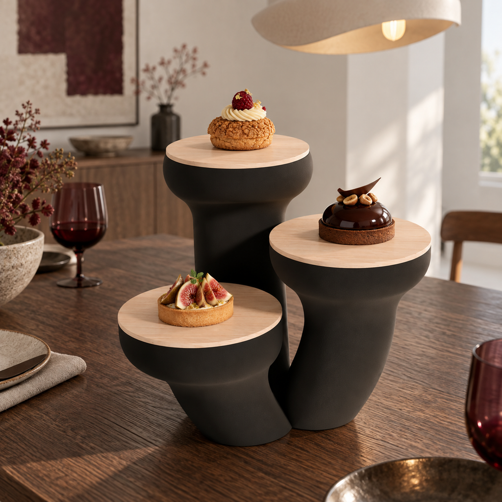 Ancona 3-tier Dessert Stand – black lifestyle dining room ancona 3 tier dessert stand