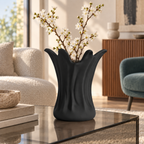 Ondara Sculptural Vase – black lifestyle glass living room ondara sculptural vase