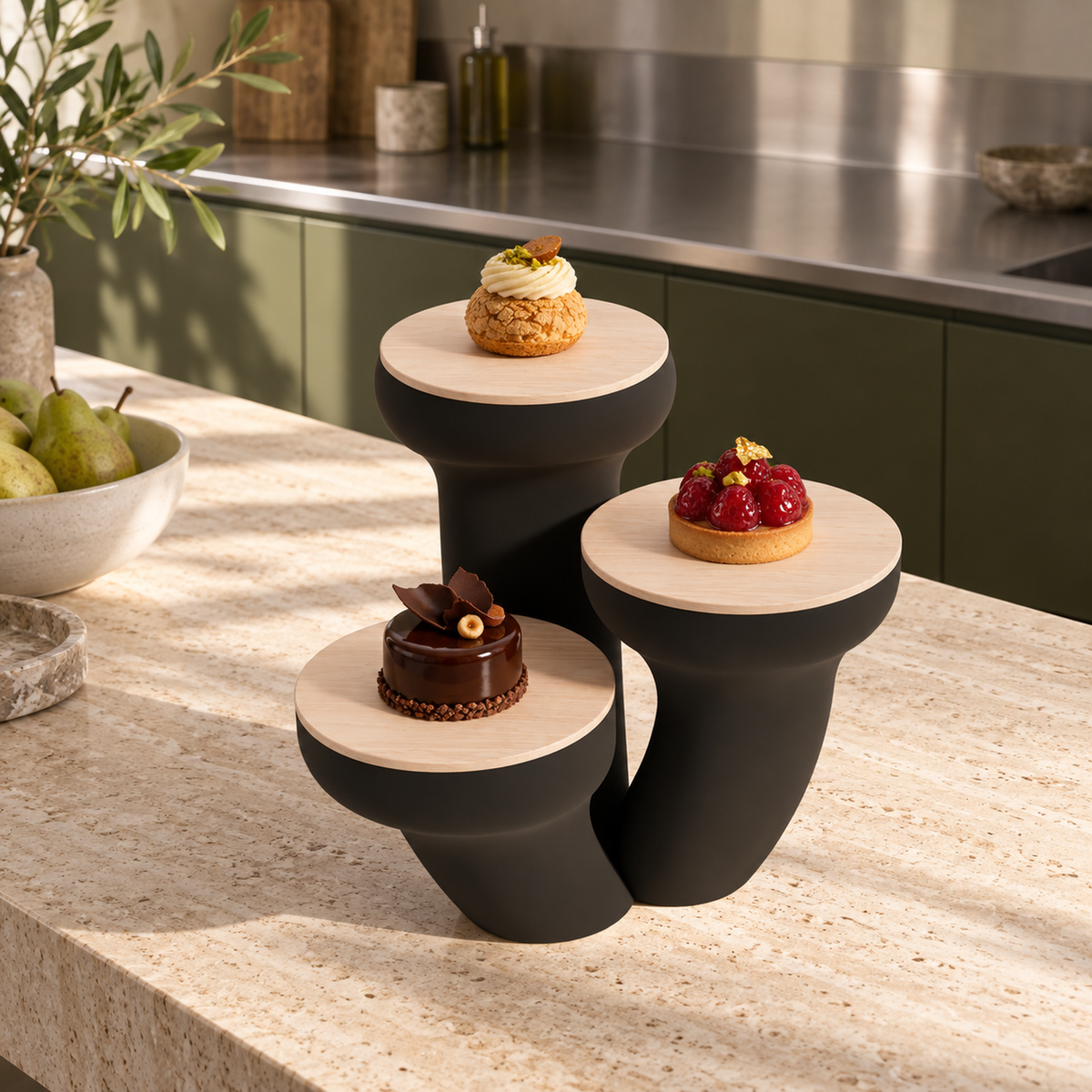 Ancona 3-tier Dessert Stand – black lifestyle modern kitchen ancona 3 tier dessert stand