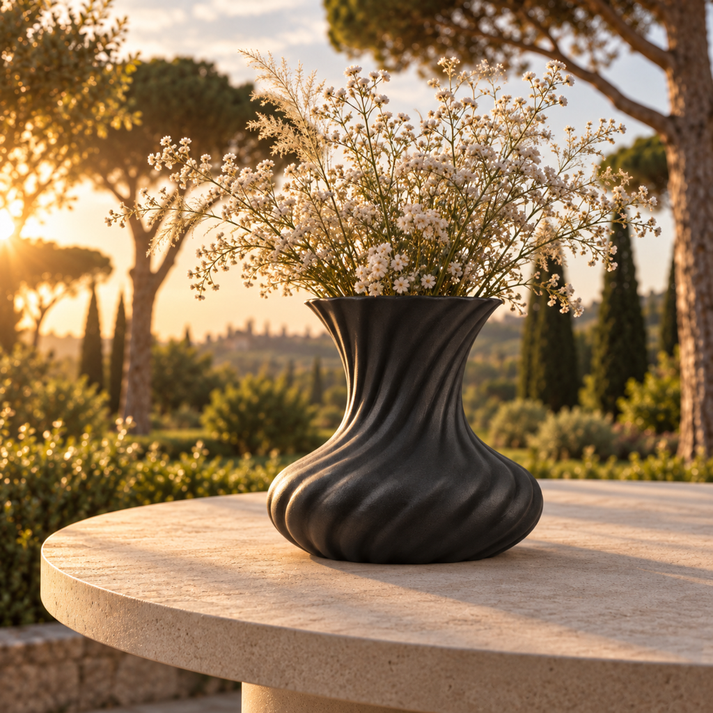Molisara Vase Medium – black lifestyle roman garden molisara vase