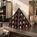 Fiastra Pyramid Nespresso Capsule Organizer – black lifestyle smoked oak coffee station pyramid nespresso capsule holder