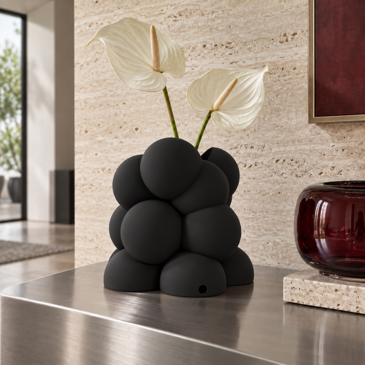 Bollare Sculptural Vase – black lifestyle steel entry bollare sculptural vase