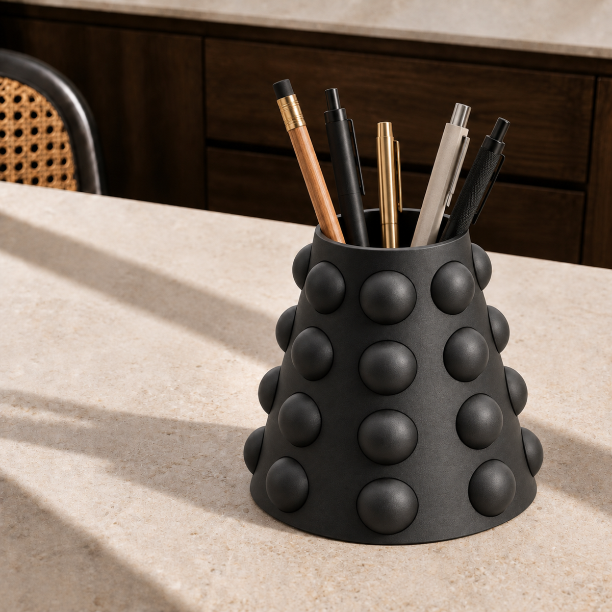 Conerelle Pen Holder – black lifestyle stone desk conerelle pen holder