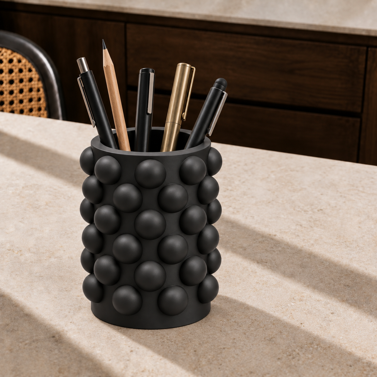 Numarelle Pen Holder – black lifestyle stone desk numarelle pen holder