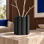 Marova Sculptural Vase – black lifestyle walnut living room marova sculptural vase