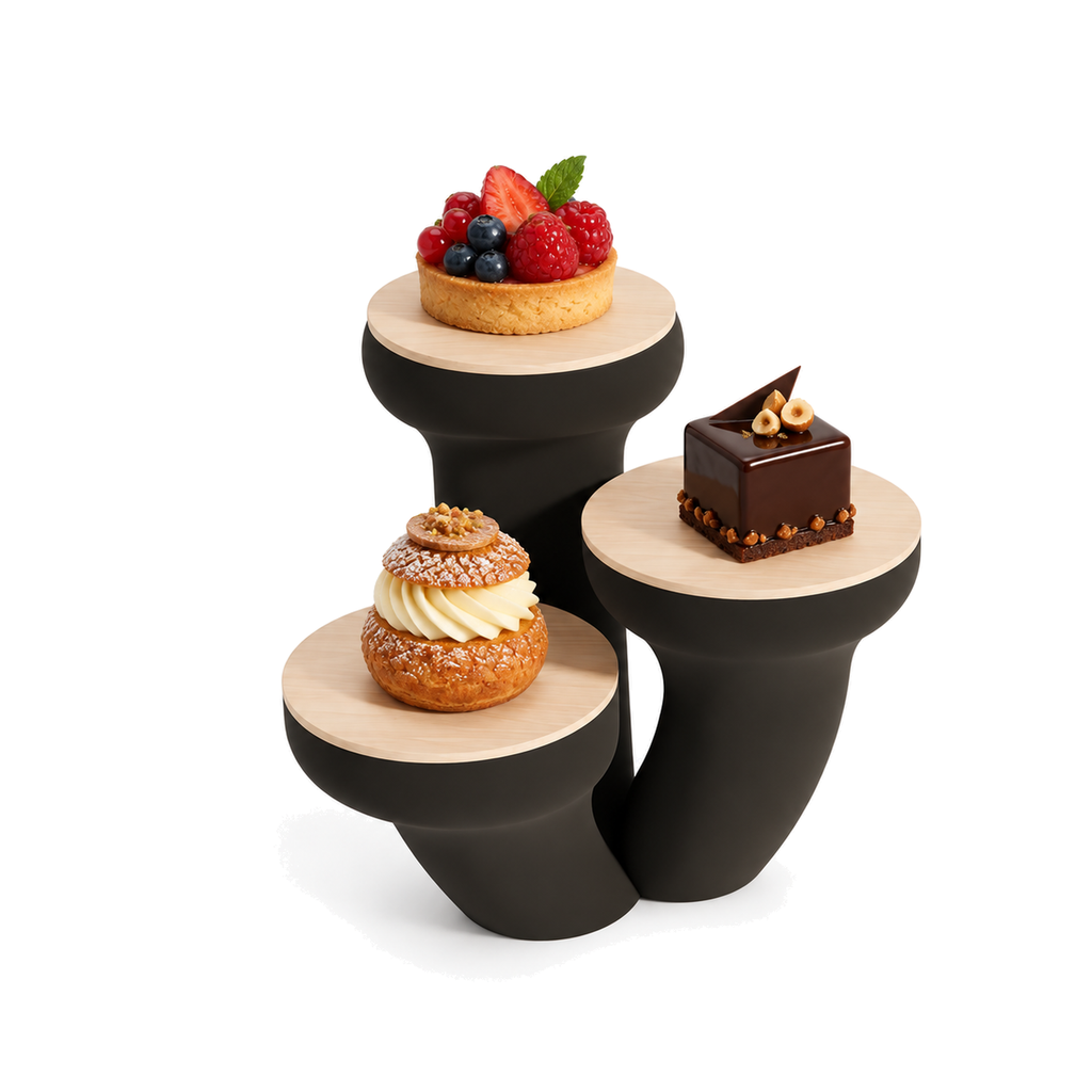 Ancona 3-tier Dessert Stand – black styled product view ancona 3 tier dessert stand