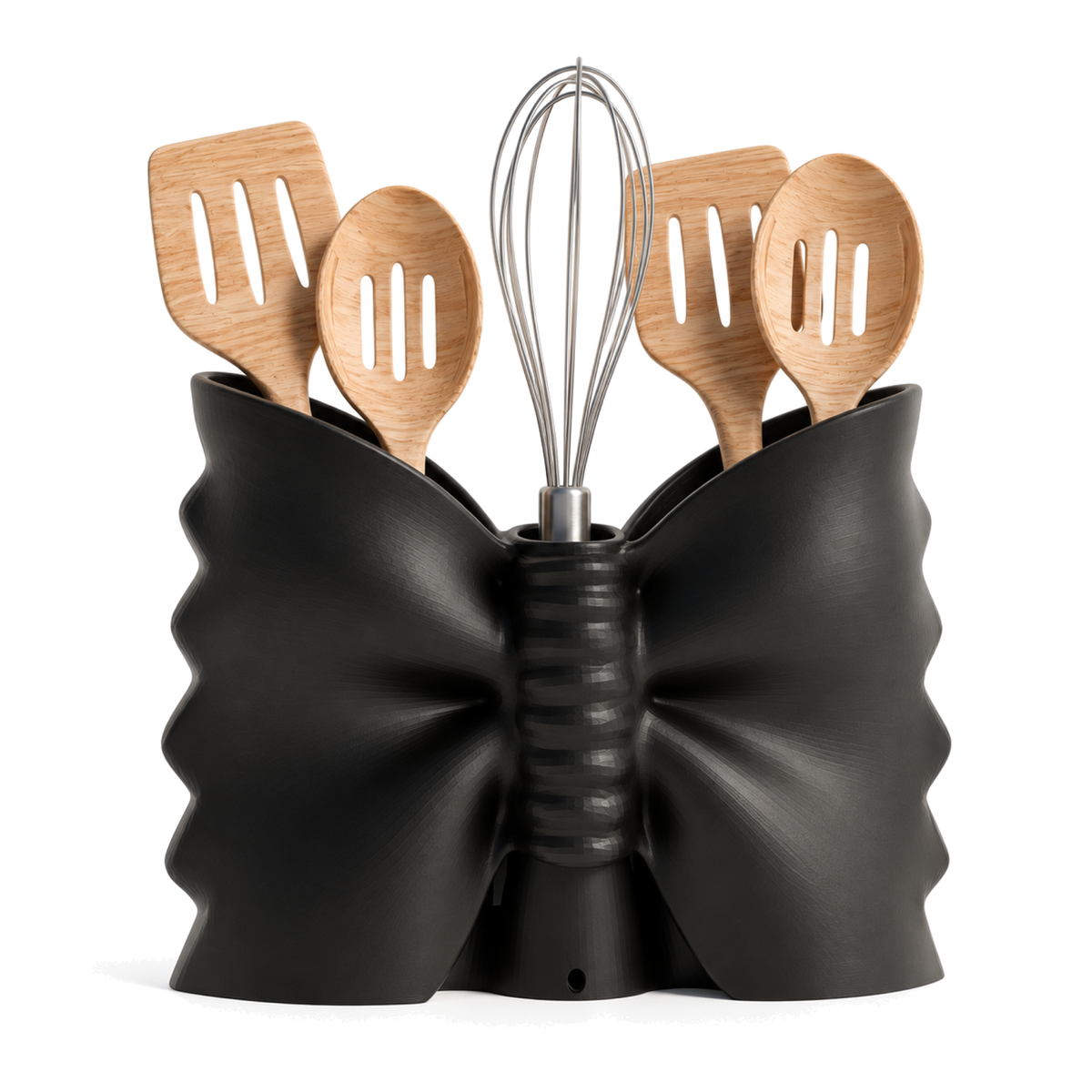 Fiastra Farfalle Kitchen Utensil Holder – black styled product view farfalle kitchen utensil holder