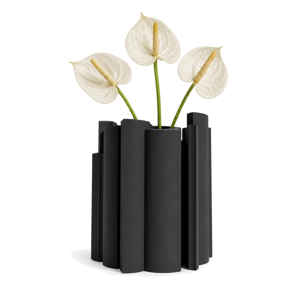 Marova Sculptural Vase – black styled product view marova sculptural vase