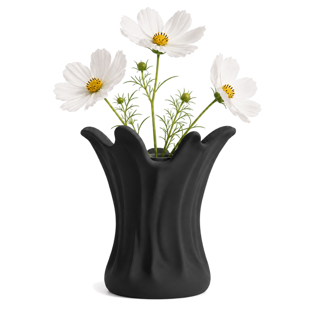 Ondara Sculptural Vase – black styled product view ondara sculptural vase