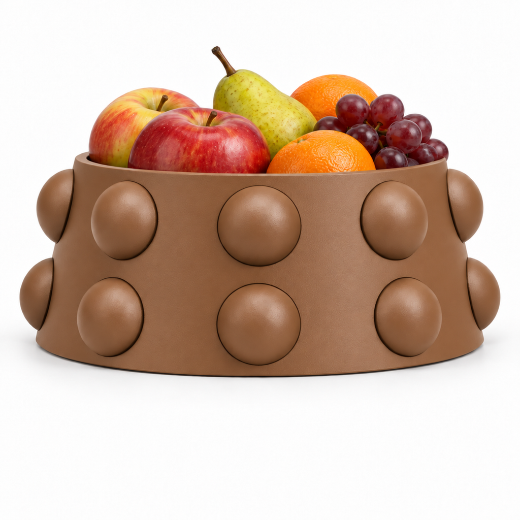 Conerelle Fruit Bowl – brown front with fruit conerelle fruit bowl