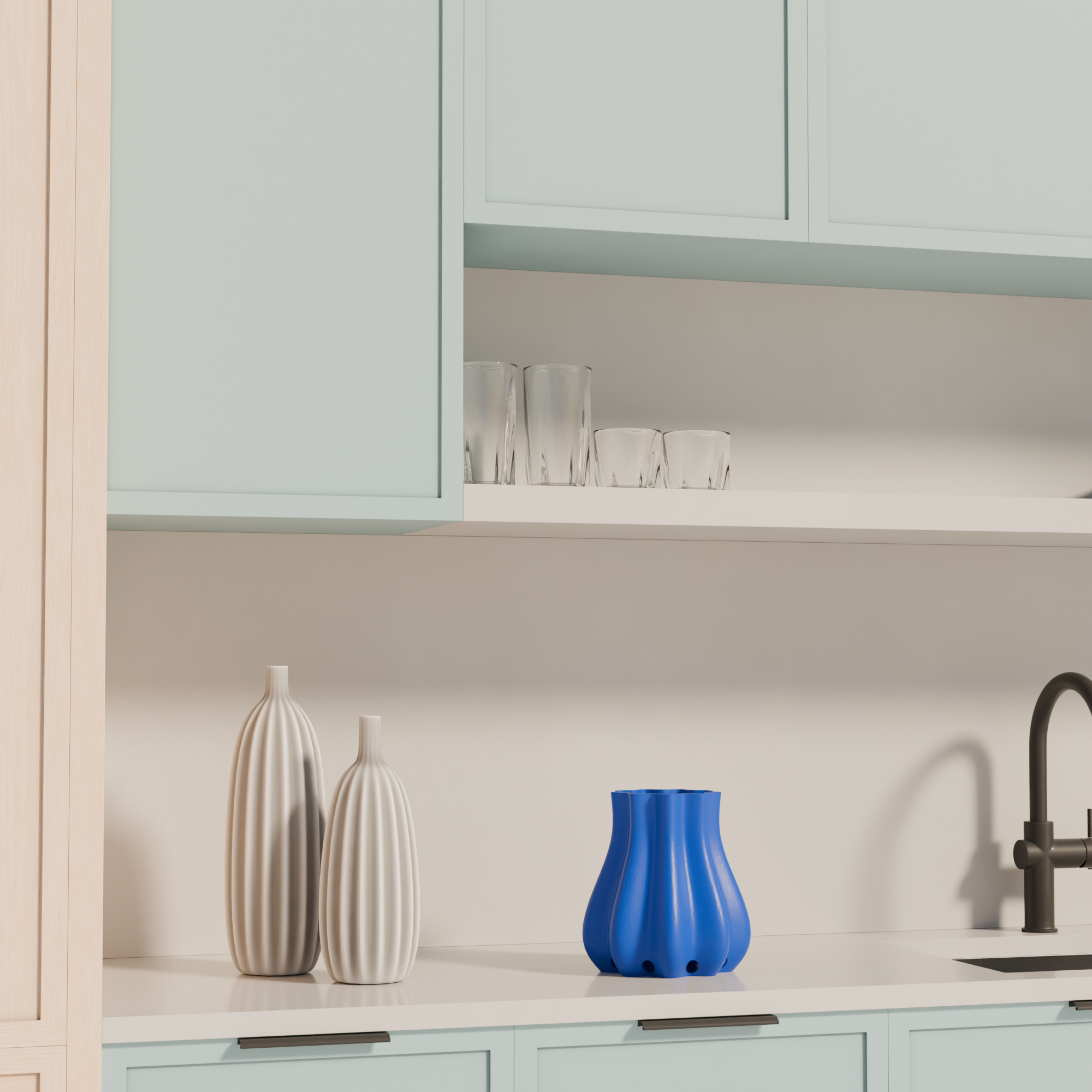 Fiastra Bulbo Kitchen Utensil Holder - Blue - bulbo blauw sfeerbeeld keuken 1
