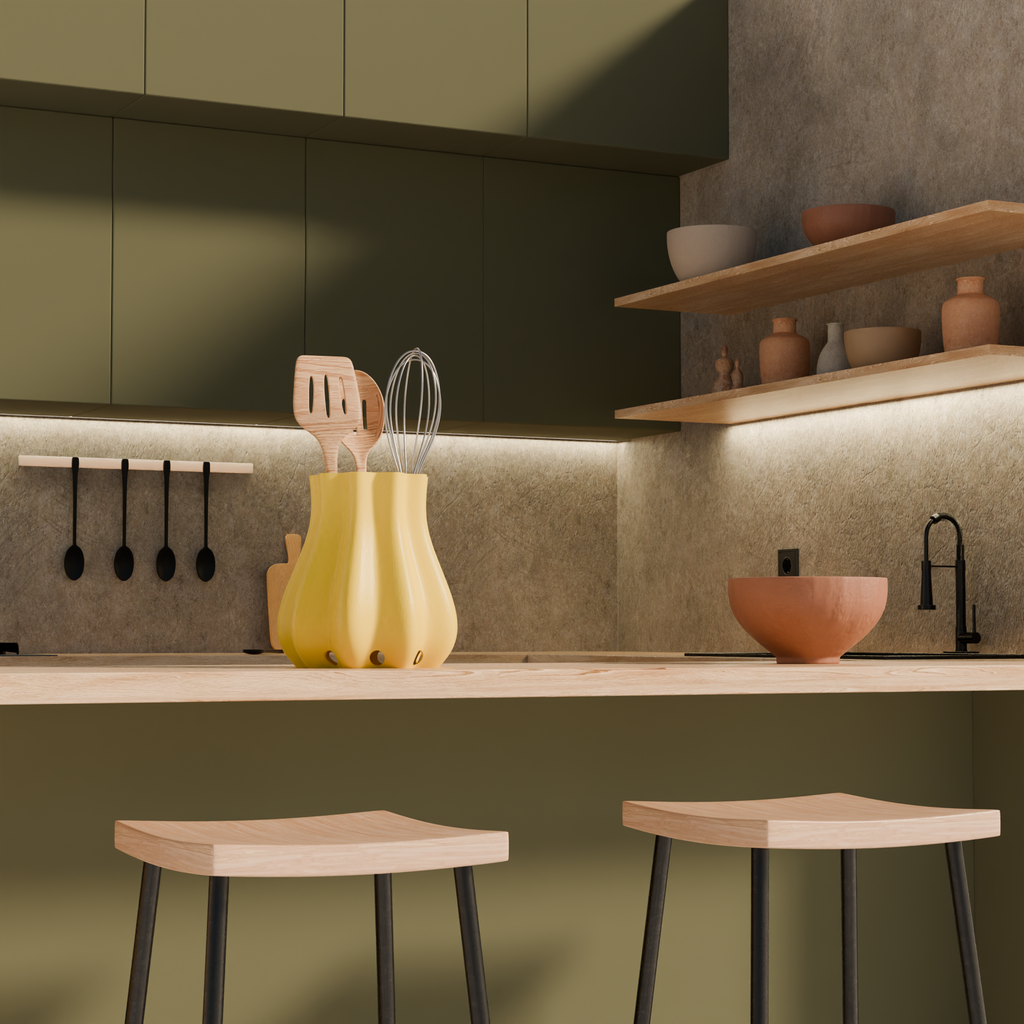 Fiastra Bulbo Kitchen Utensil Holder - Yellow - bulbo geel sfeerbeeld keuken 2