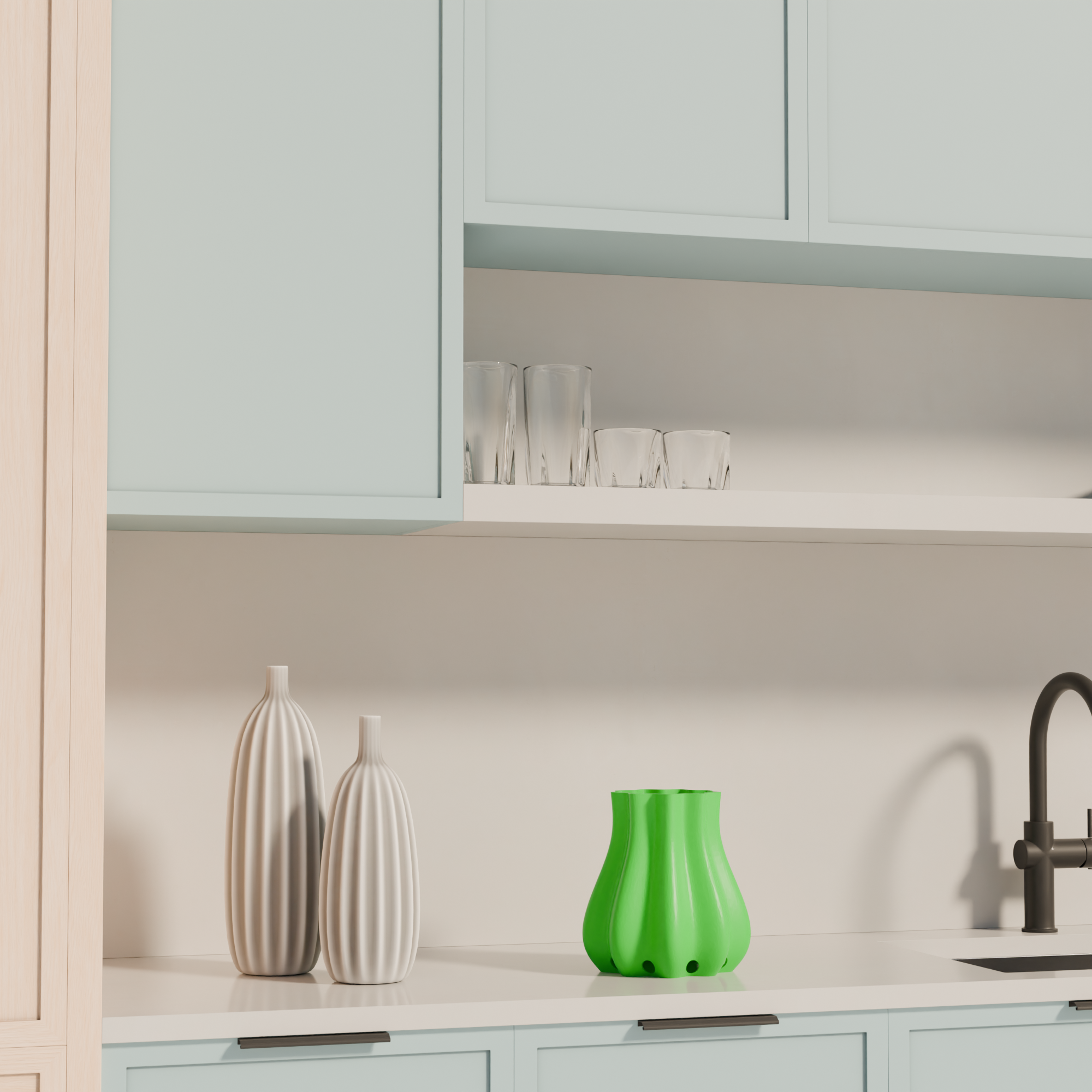 Fiastra Bulbo Kitchen Utensil Holder - Green - bulbo groen sfeerbeeld keuken 1
