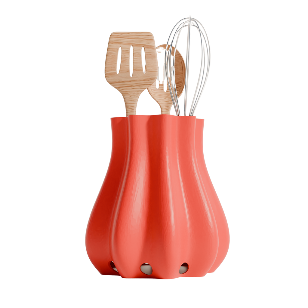 Fiastra Bulbo Kitchen Utensil Holder - Red - bulbo koraalrood met keukengerei 1