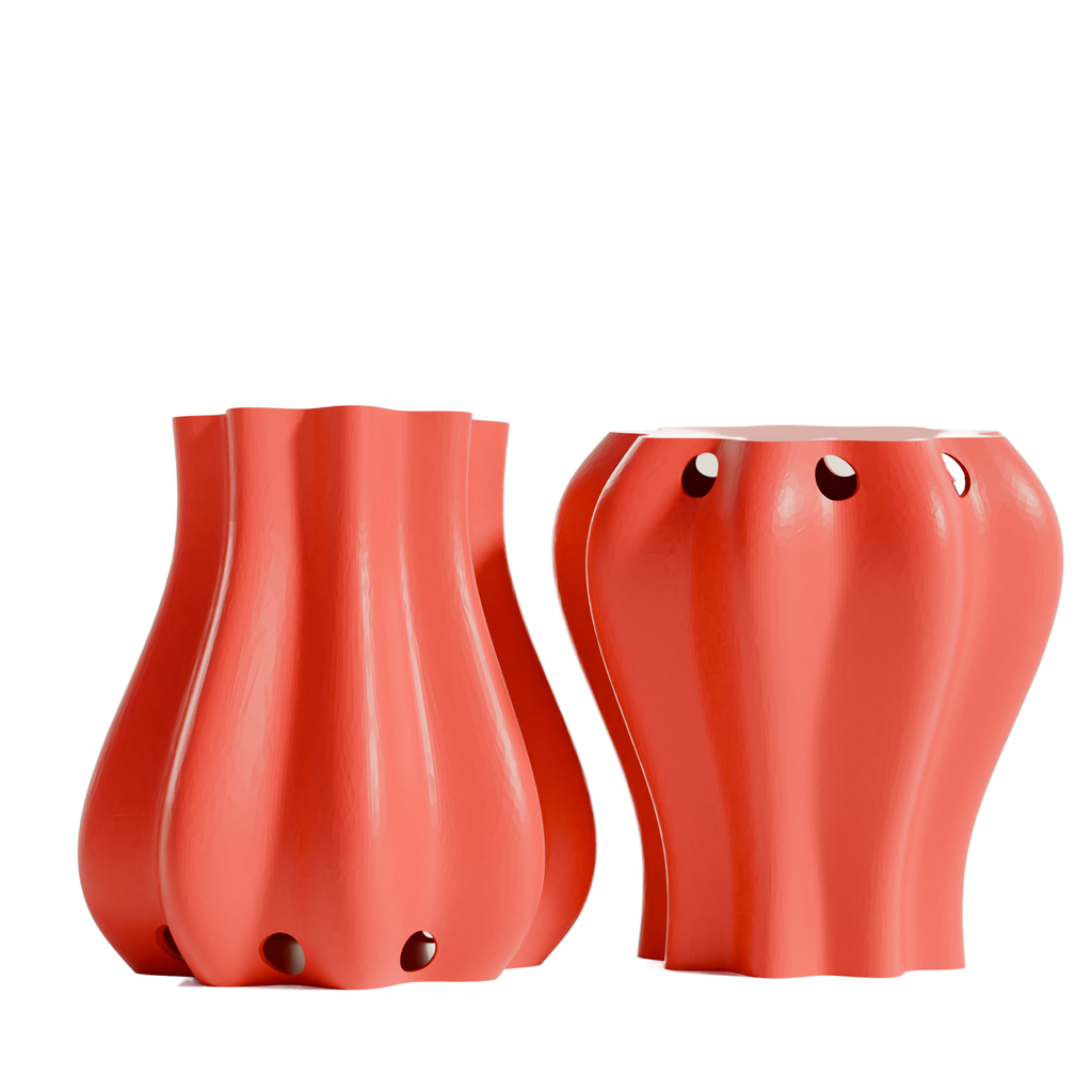 Fiastra Bulbo Kitchen Utensil Holder - Red - bulbo koraalrood twee aanzichten 1