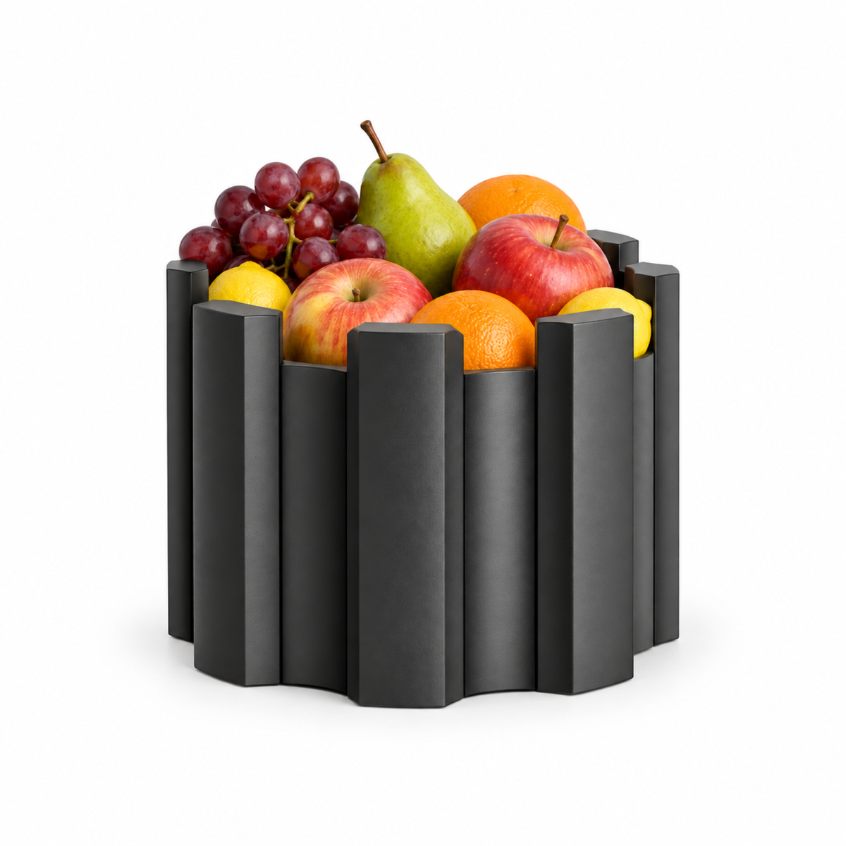 Fiastra Caleria Fruit Bowl – Black with fruit, centered front view