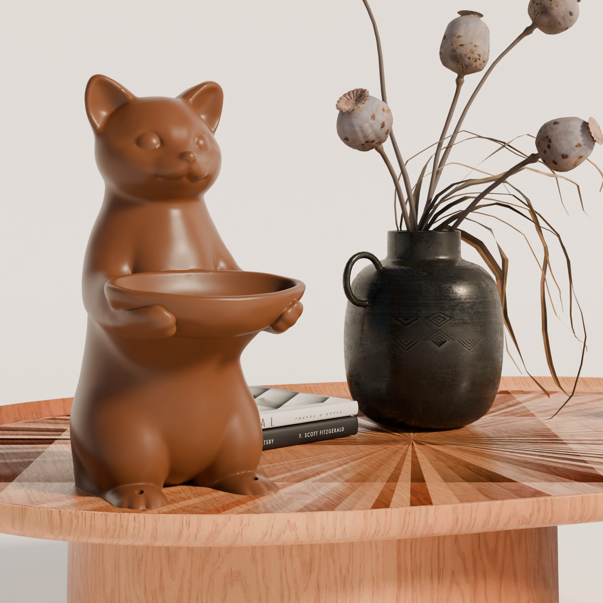 Fiastra Cat Key Holder - Brown - cat bruin sfeerbeeld tafel 1