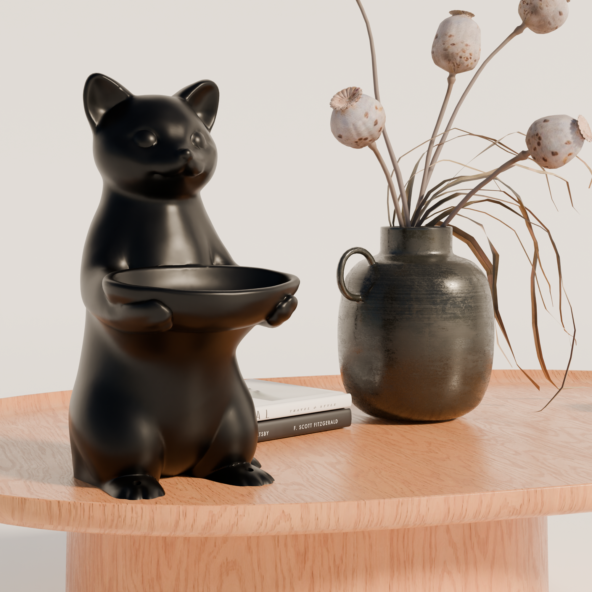 Fiastra Cat Key Holder - Black - cat zwart sfeerbeeld tafel 1