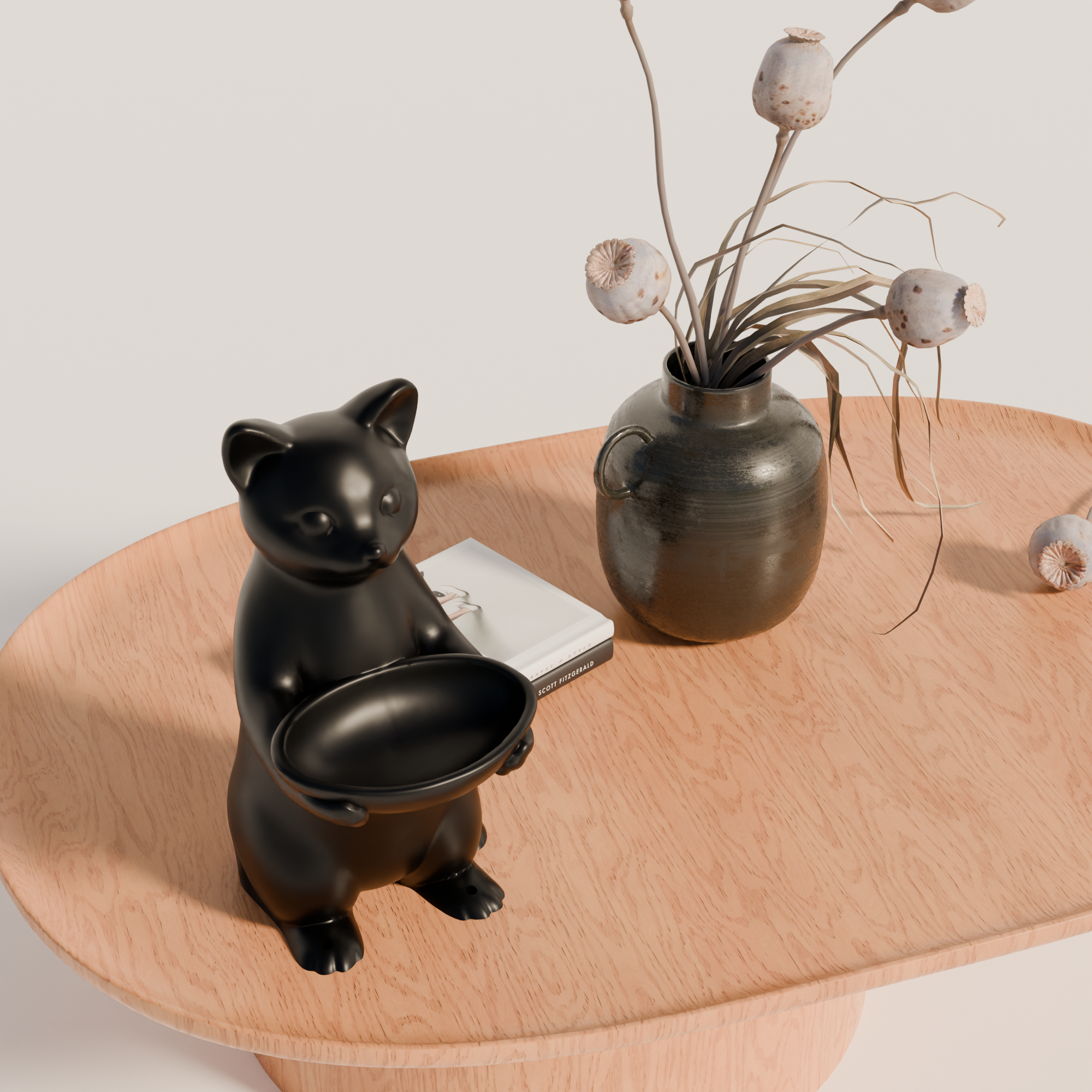 Fiastra Cat Key Holder - Black - cat zwart sfeerbeeld tafel 2
