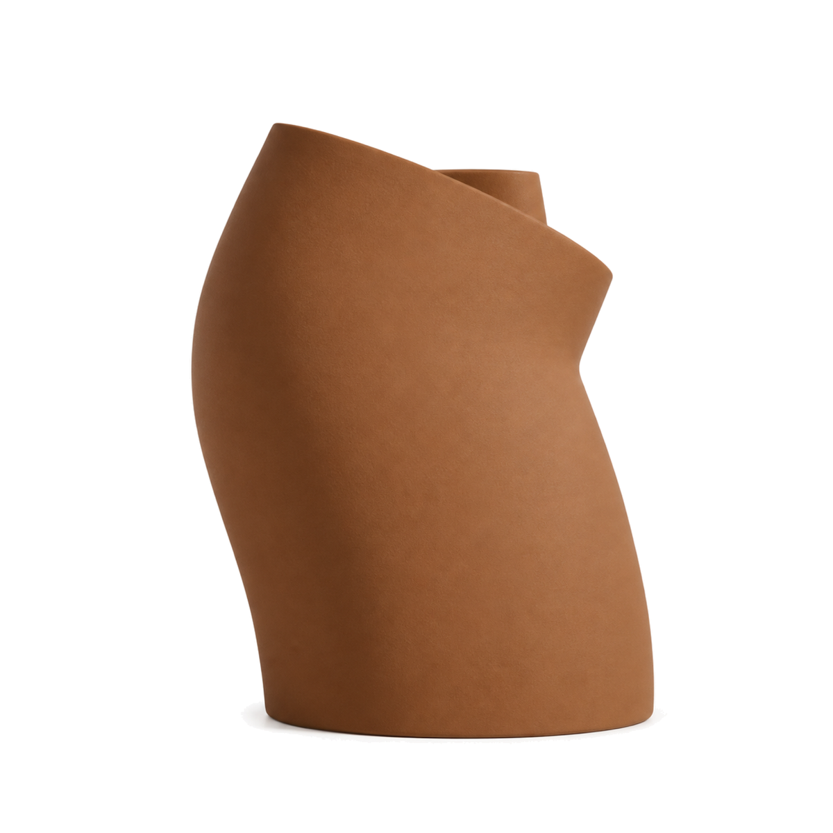 Curva Sculptural Vase – cognac brown front view curva sculptural vase