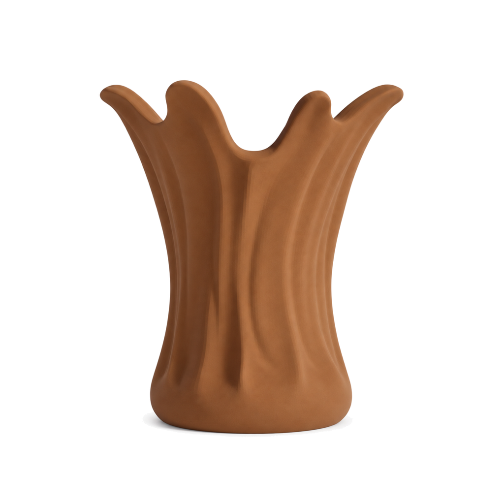 Ondara Sculptural Vase – cognac brown front view ondara sculptural vase
