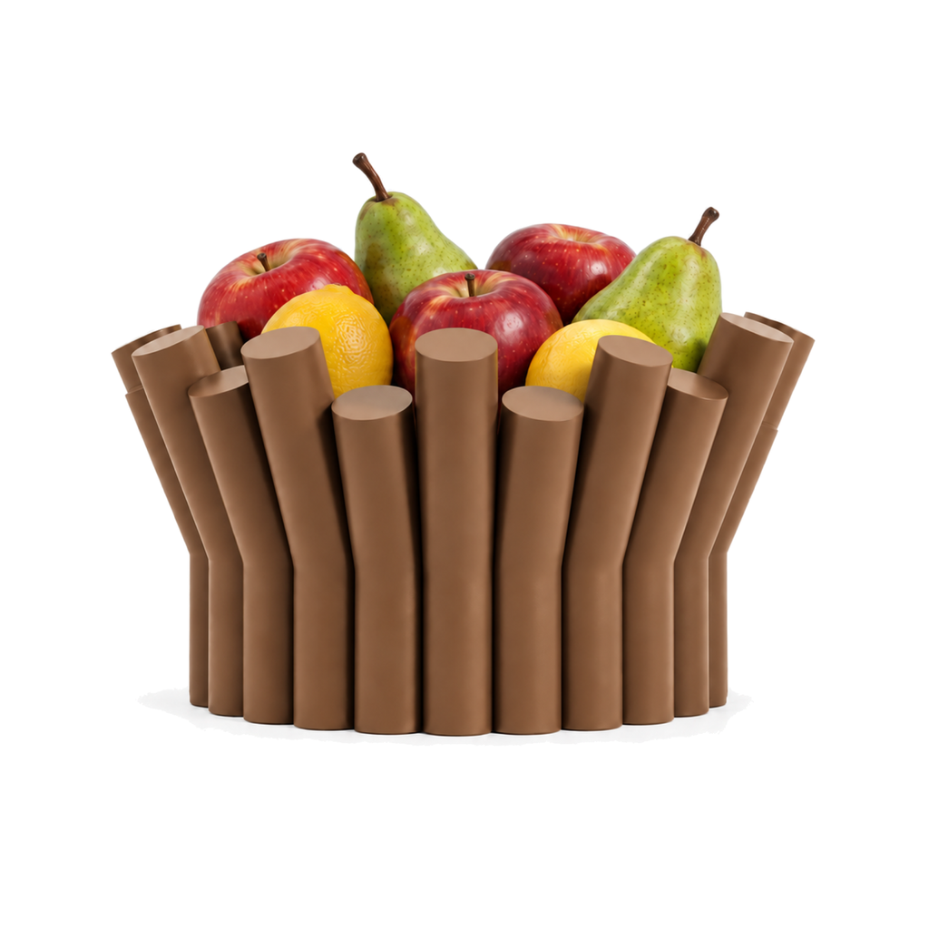 Fiastra Rivolo Fruit Bowl – cognac brown front view with fruit fiastra rivolo fruit bowl