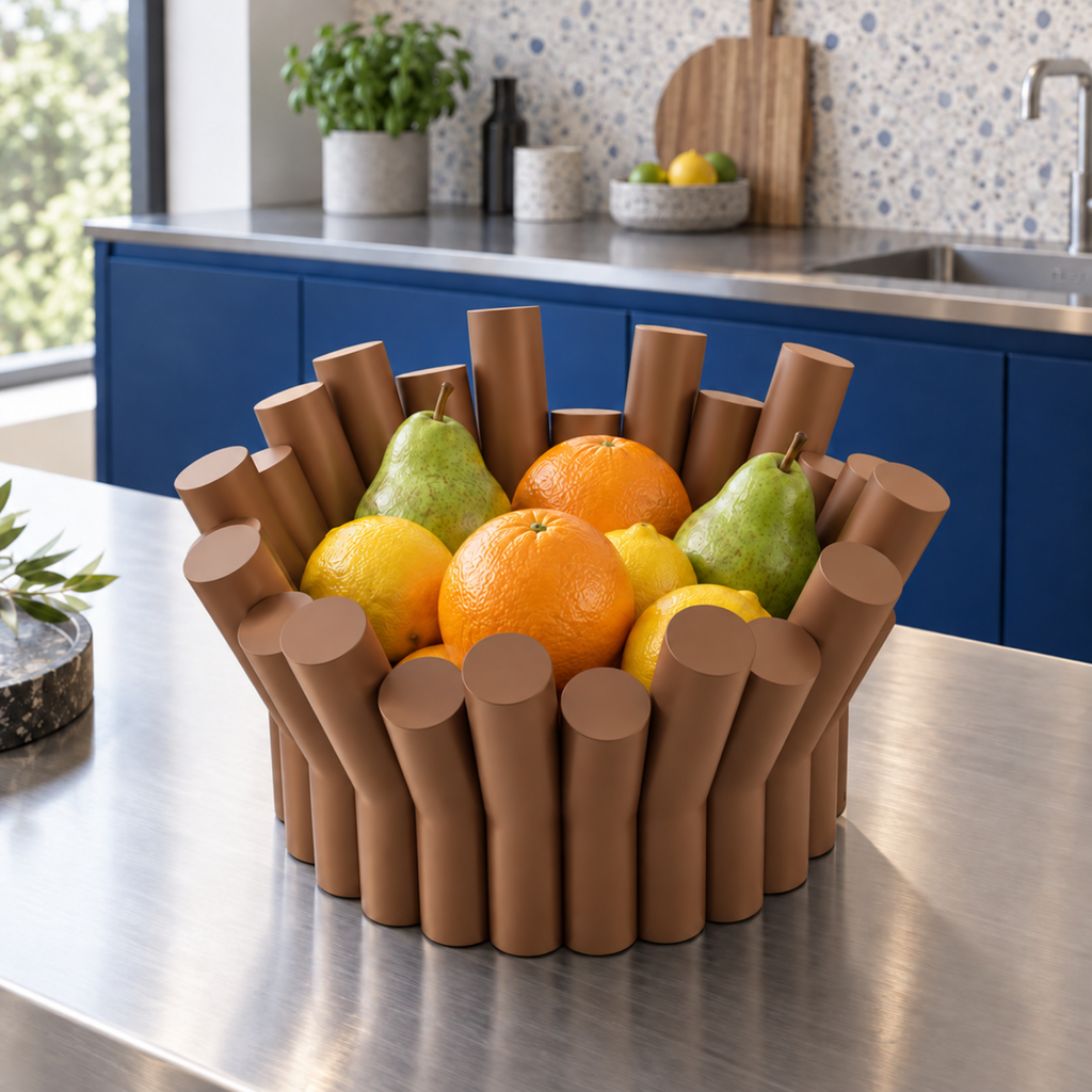 Fiastra Rivolo Fruit Bowl – cognac brown lifestyle blue kitchen fiastra rivolo fruit bowl