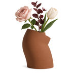 Curva Sculptural Vase – cognac brown styled product view curva sculptural vase