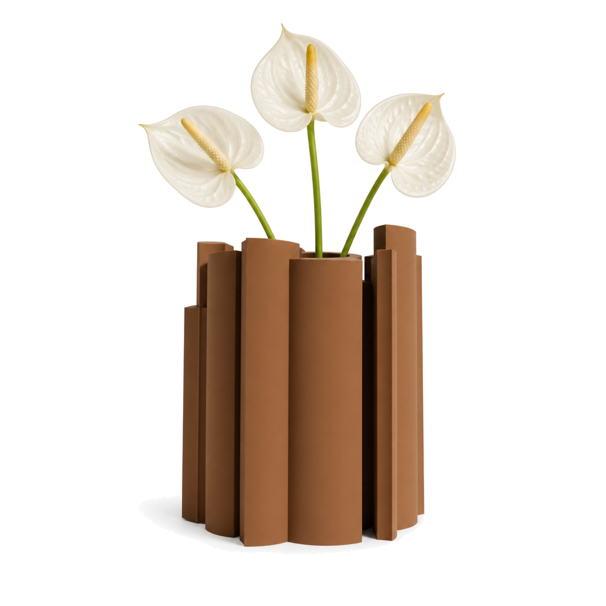 Marova Sculptural Vase – cognac brown styled product view marova sculptural vase