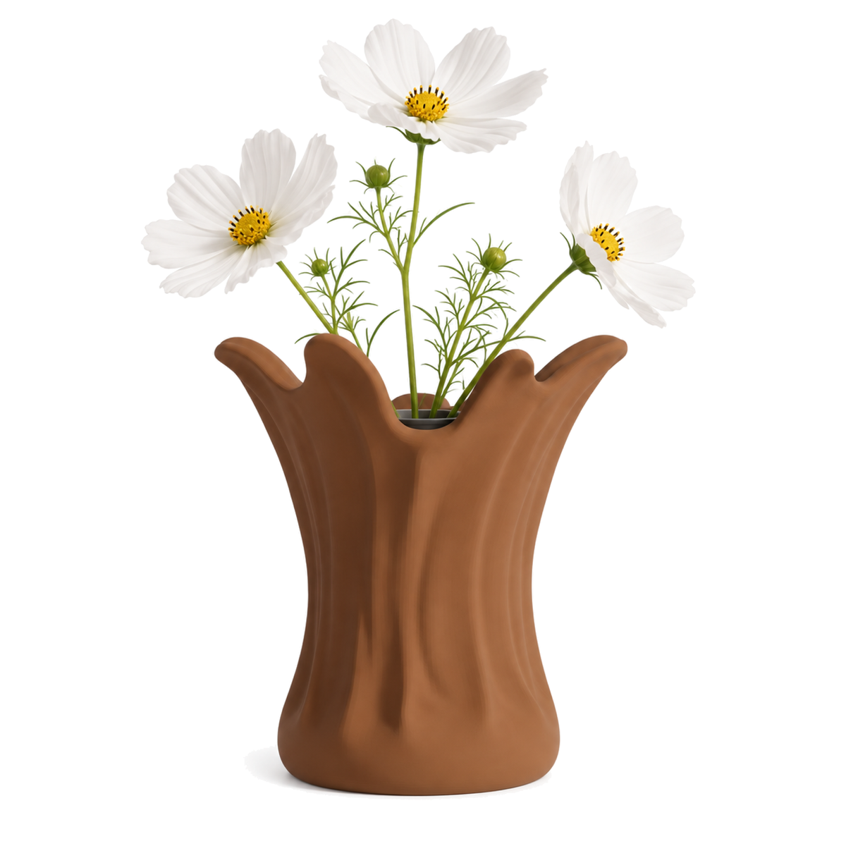 Ondara Sculptural Vase – cognac brown styled product view ondara sculptural vase