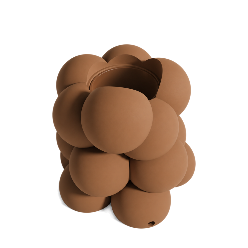 Bollare Sculptural Vase – cognac brown three quarter view bollare sculptural vase