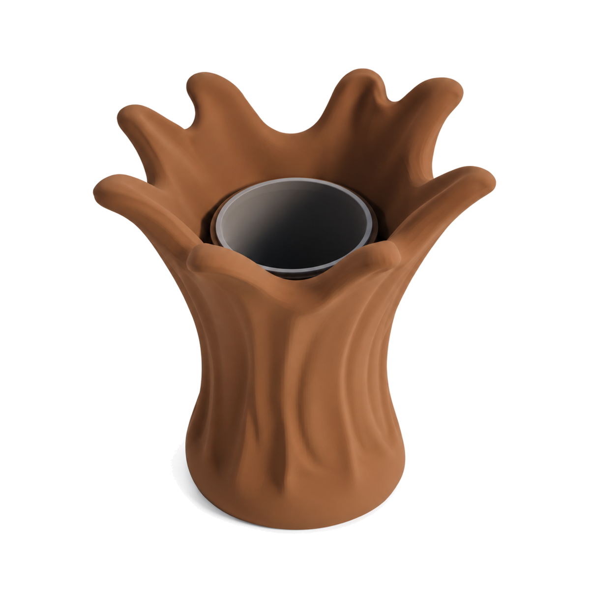 Ondara Sculptural Vase – cognac brown three quarter view ondara sculptural vase