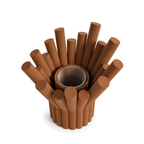 Rivolo Sculptural Vase – cognac brown three quarter view rivolo sculptural vase