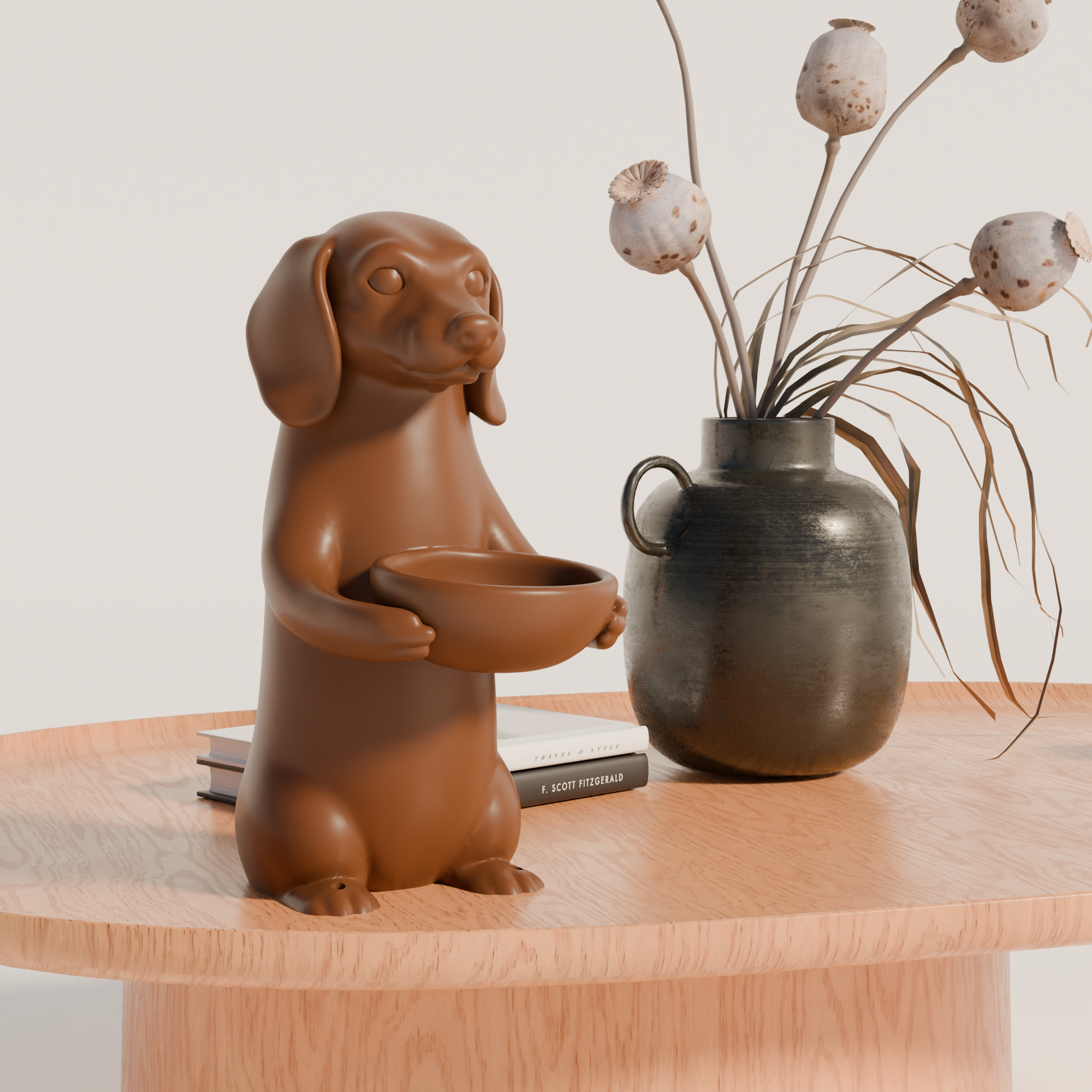 Fiastra Dachshund Key Holder - Brown - dachshund bruin sfeerbeeld tafel 1