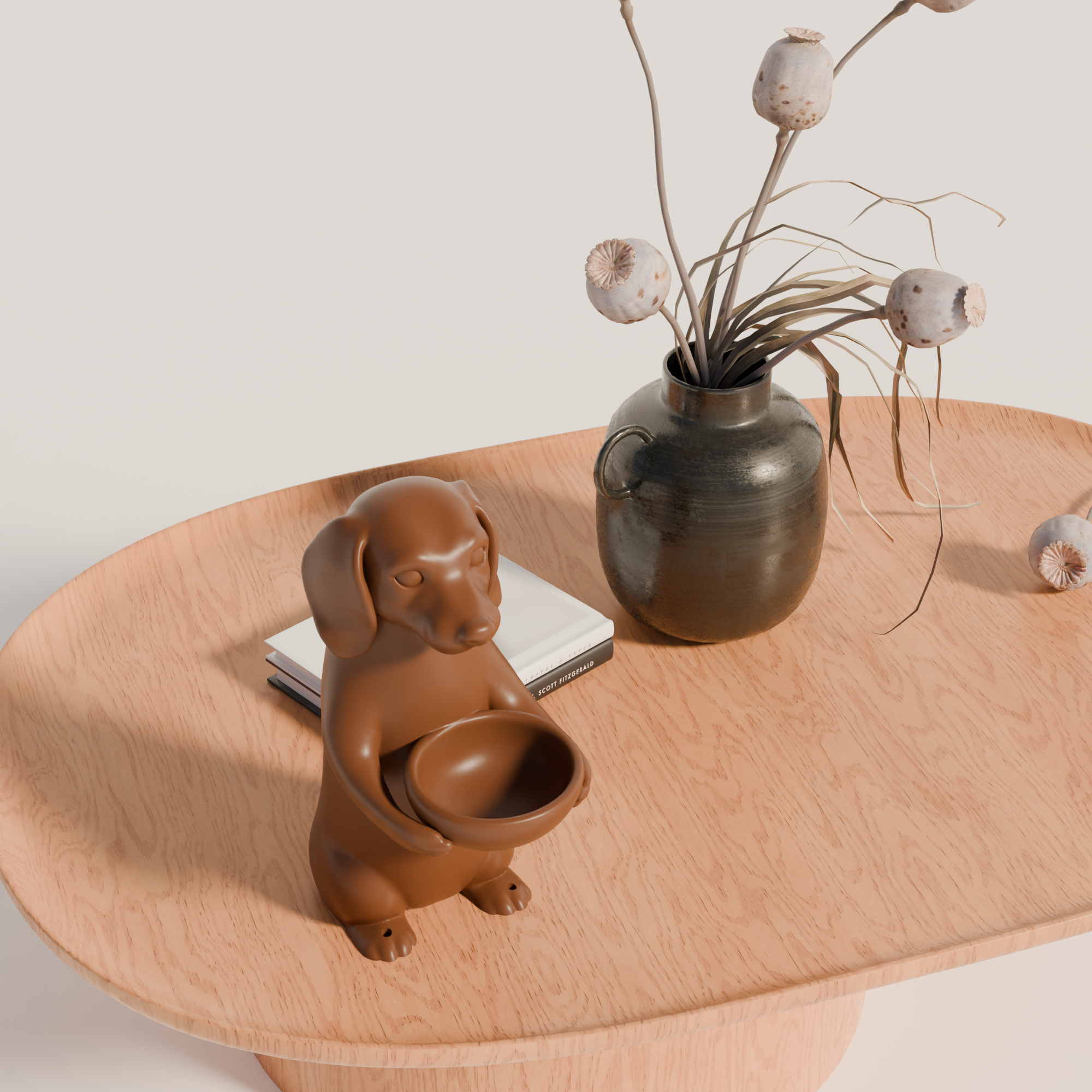 Fiastra Dachshund Key Holder - Brown - dachshund bruin sfeerbeeld tafel 2