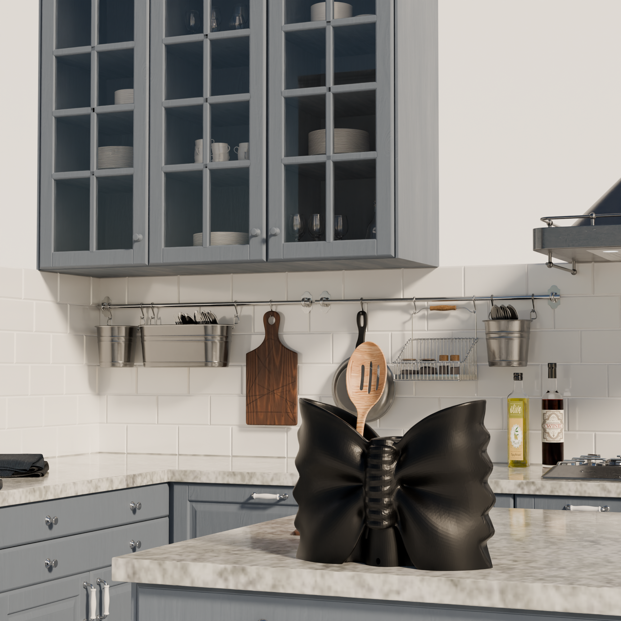 Fiastra Farfalle Kitchen Utensil Holder - Black - farfalle zwart sfeerbeeld keuken 2