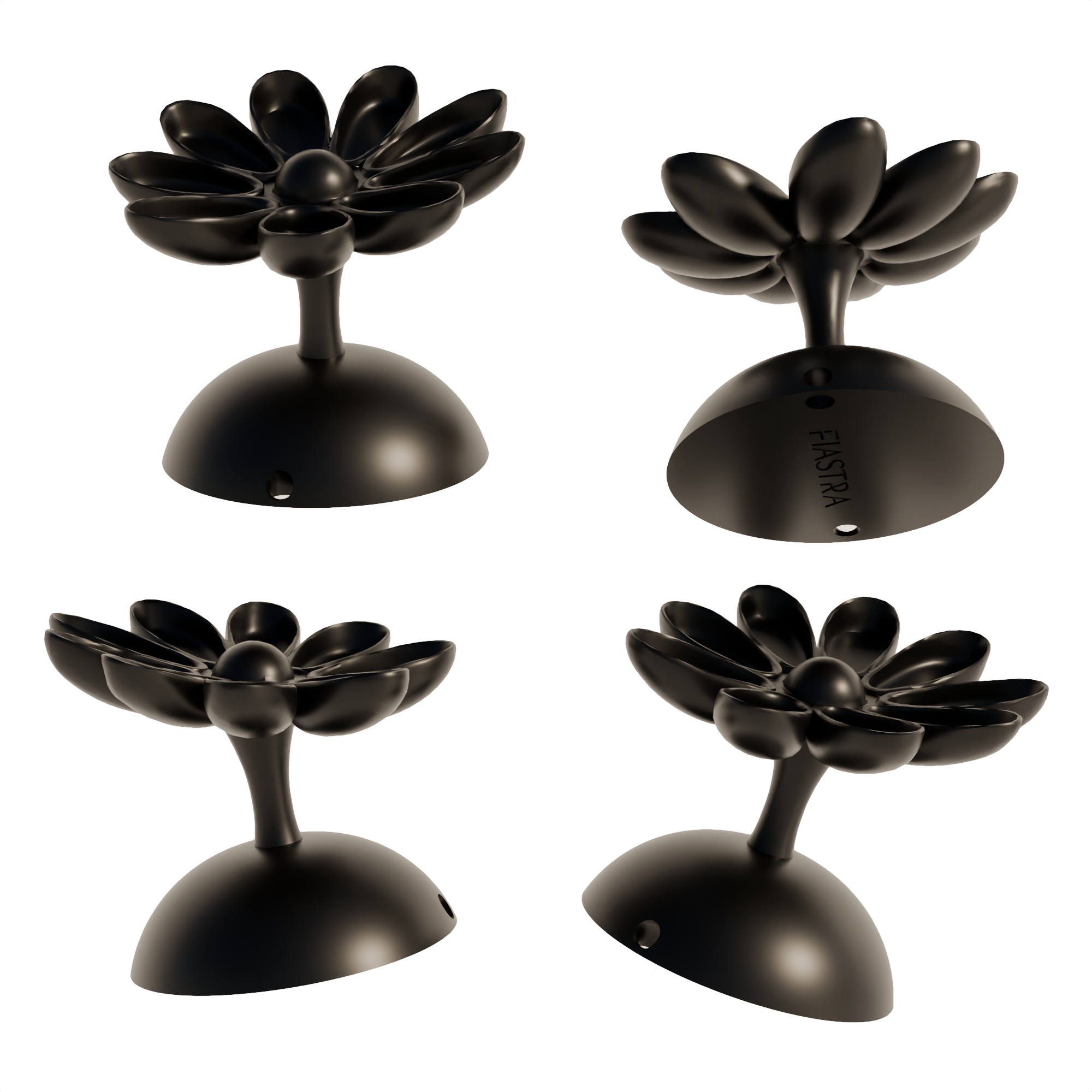 Fiastra Flora Key Holder - Black - flora zwart vier aanzichten 1