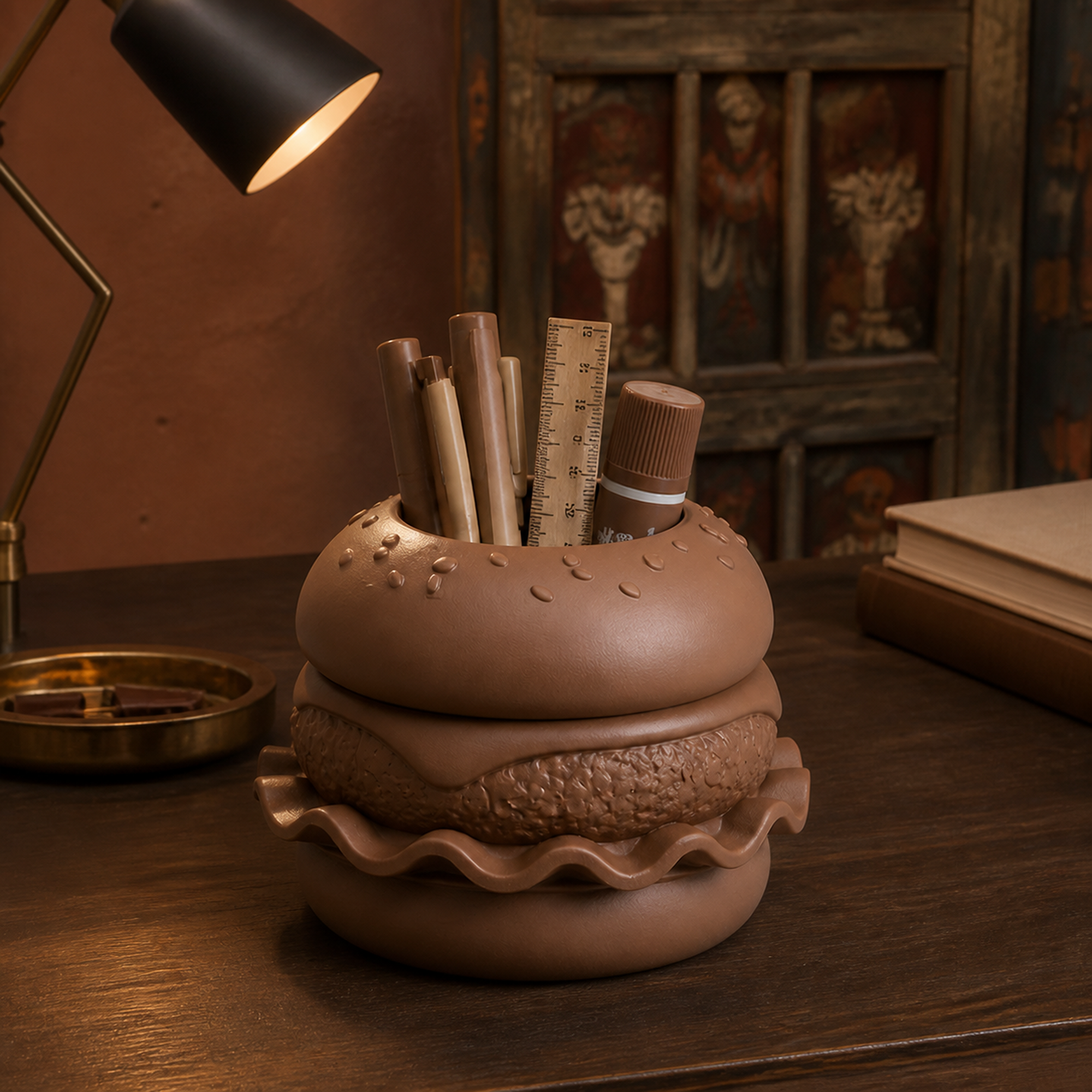 Hamburger Desk Organizer - Brown