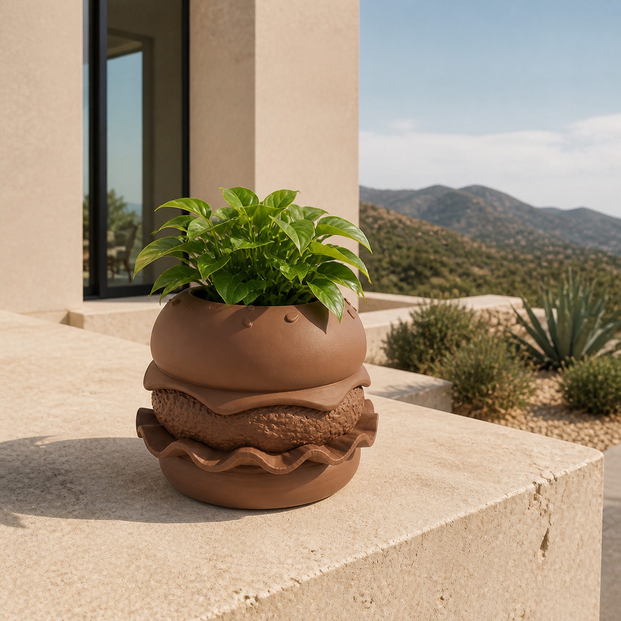 Hamburger Plant Pot Vase - Brown