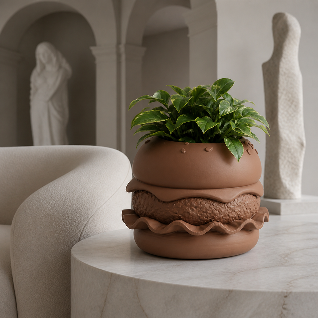 Hamburger Plant Pot Vase - Brown