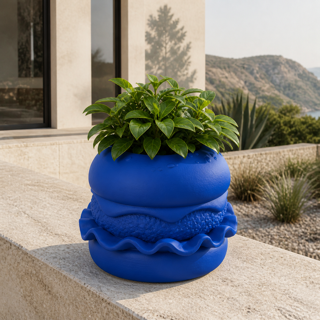 Hamburger Plant Pot Vase - Royal Blue