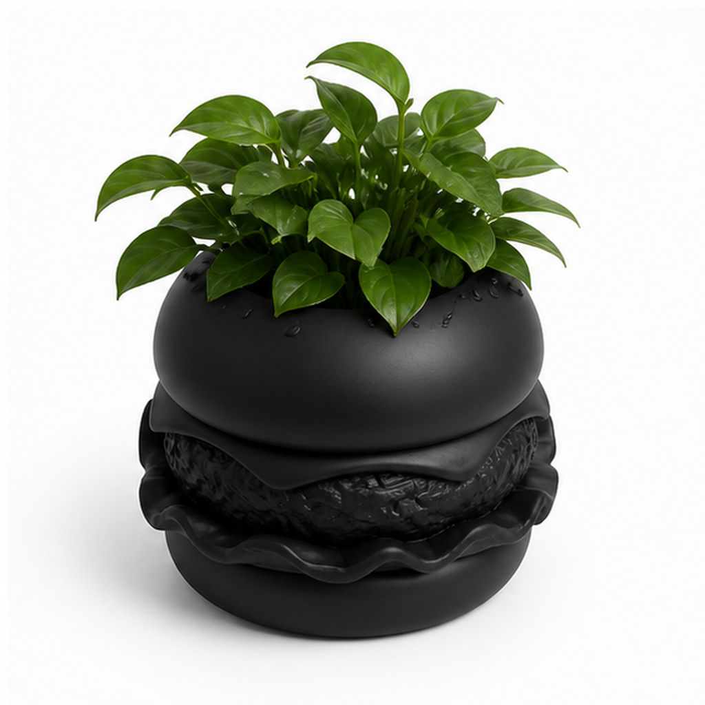 Hamburger Plant Pot Vase - Black