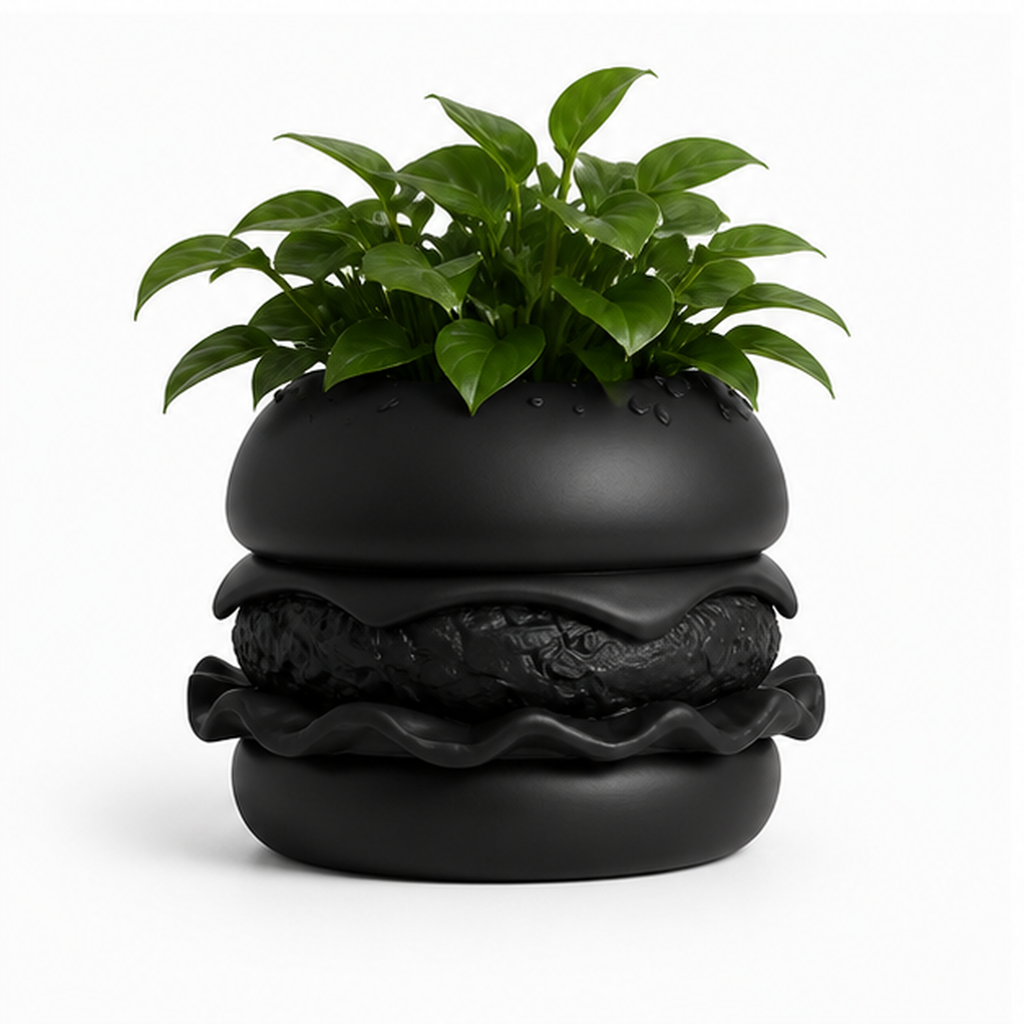 Hamburger Plant Pot Vase - Black