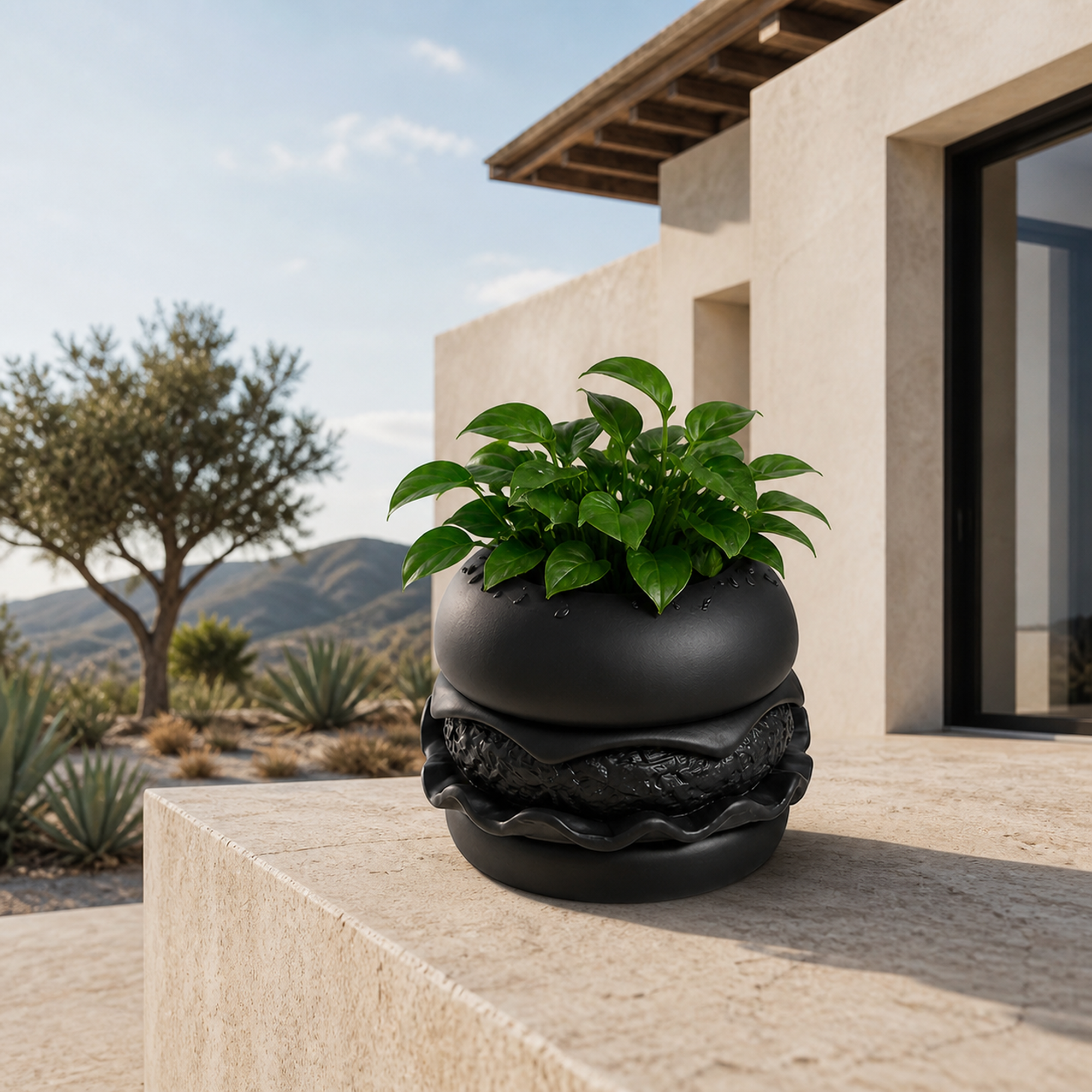 Hamburger Plant Pot Vase - Black
