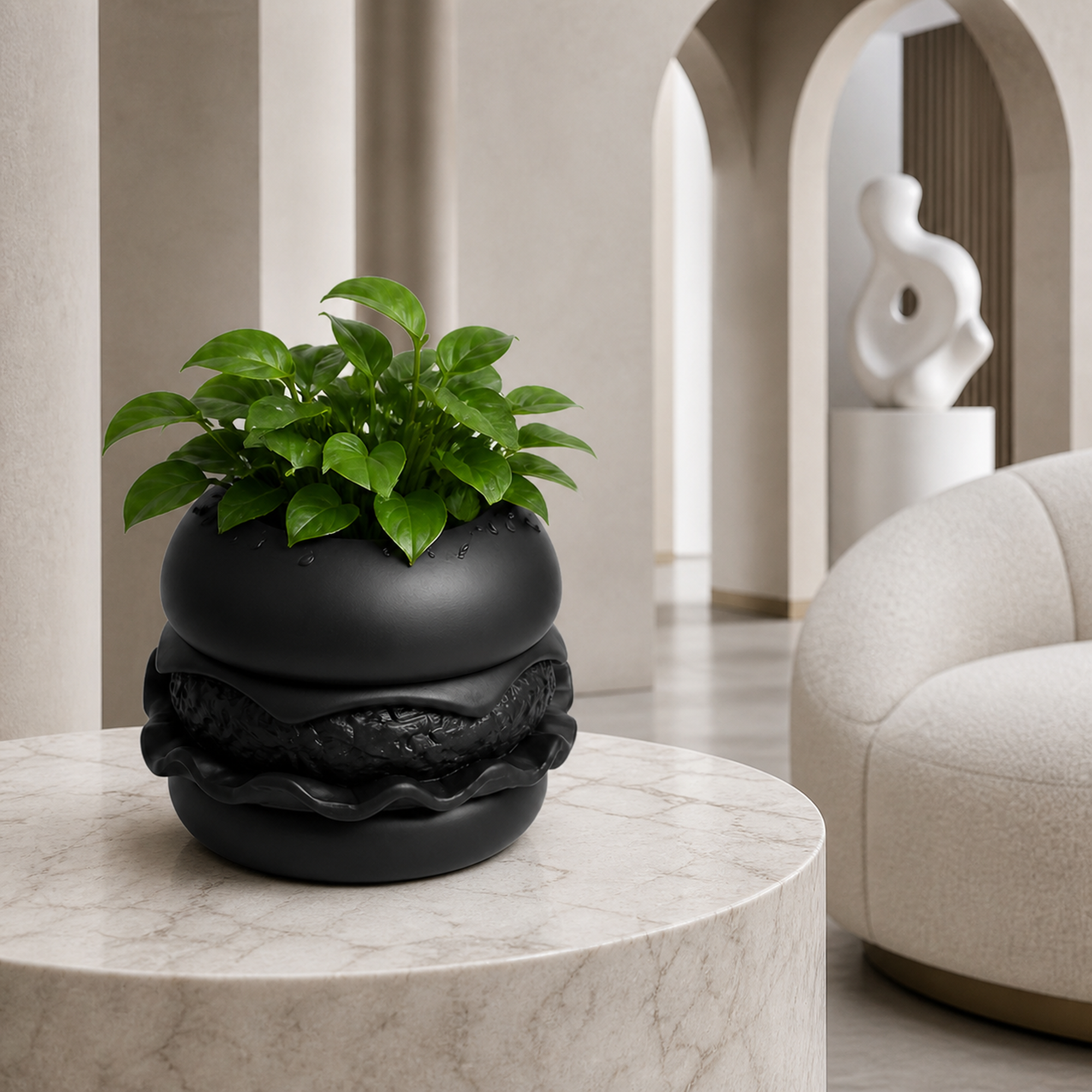 Hamburger Plant Pot Vase - Black