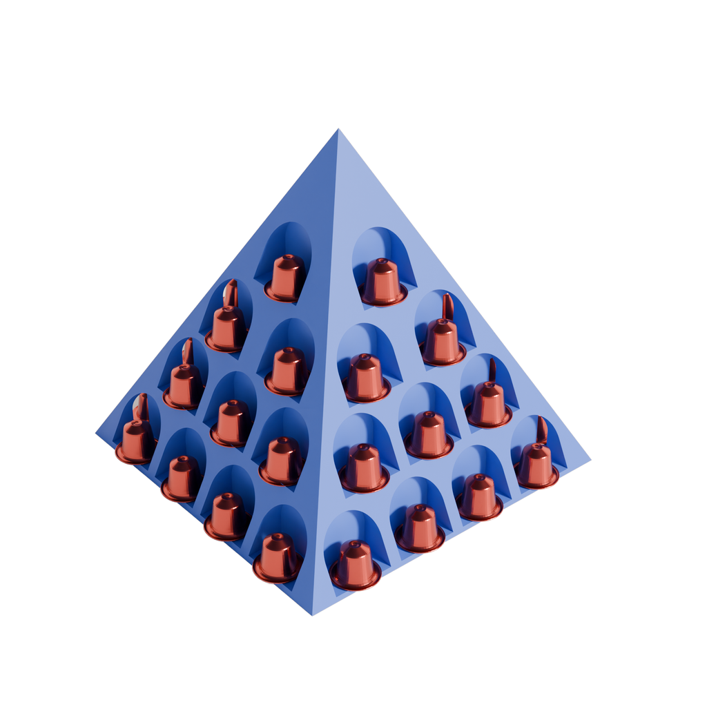 Fiastra Pyramid Nespresso Capsule Organizer - Blue - pyramid blauw gevuld schuin vooraanzicht 1